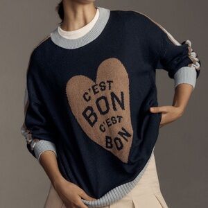 Anthropologie Maeve C'est Bon Graphic Tunic Sweater
